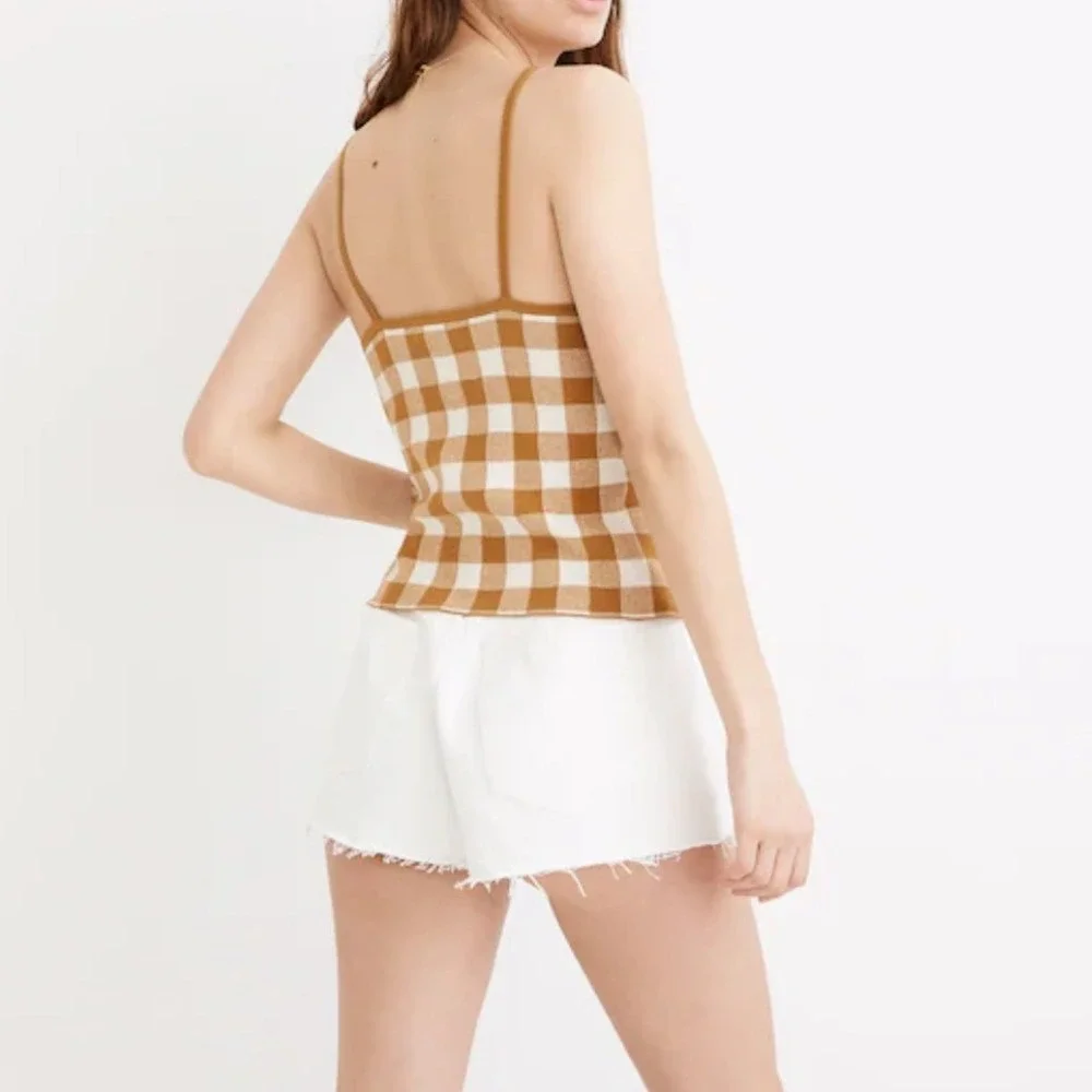 Madewell Gingham Sweater Tank Top Women S Yellow Retro Knit Halter Camisole - Picture 2 of 6